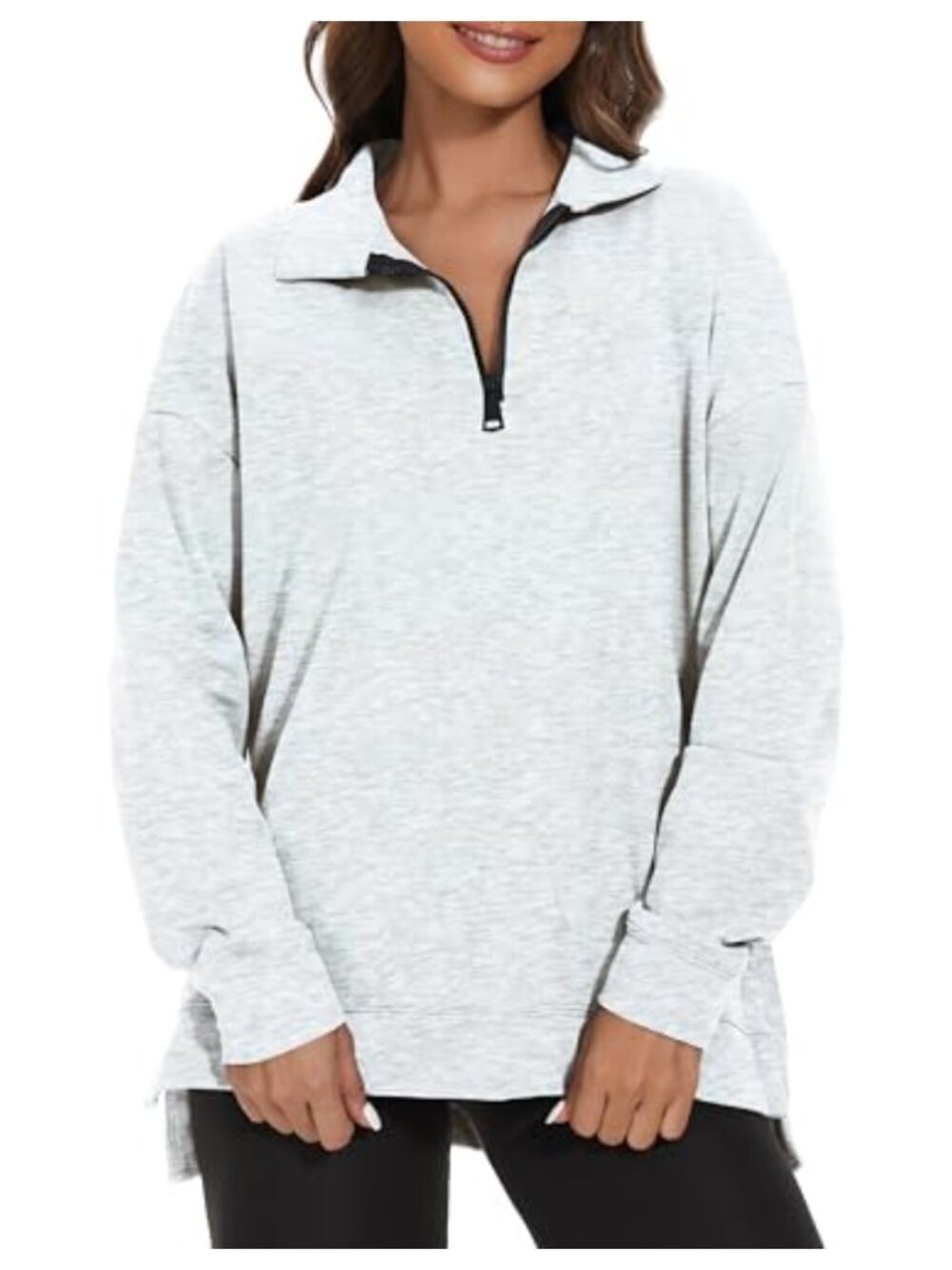 Women's Loose Fit Quarter Zip Sweatshirt Long Sleeve Batwing Pullover